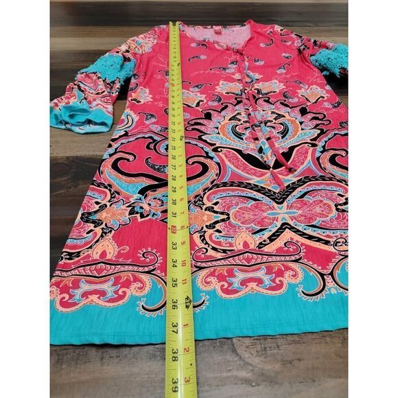 Honeyme Curvy Boho Paisley Pink Midi Dress Front Tie Floral Lace Beach Size XXXL - Picture 6 of 7